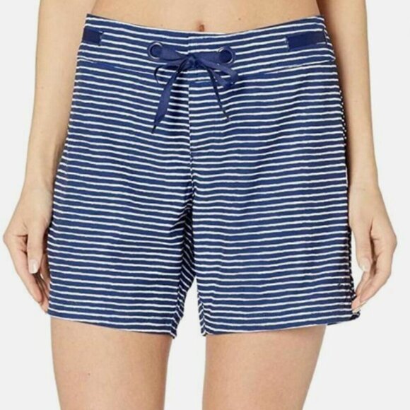 Prana Woman's Blue Striped Silvana Quick-Drying Swim Boardshort Sz Lr - Picture 1 of 6